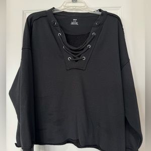 Aerie V-Neck Raw Hem Sweatshirt